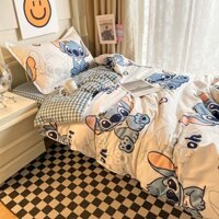 Bộ chăn bông hoạt hình Stitch, bộ ba mảnh ký túc xá sinh viên, bộ bốn mảnh, ga trải giường tầng, chăn bông, chăn ga gối