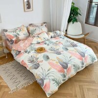Bộ Chăn Chần Ga Gối Cotton LIDACO SP001185  5 món  - Lá Hồng - 180 x 200 x 15cm