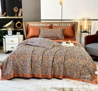 Bộ chăn drap gối Lụa Satin Thái in họa tiết sang trọng
