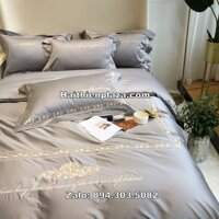 Bộ chăn ga 1 mầu xám trắng