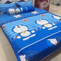 Bộ chăn ga 5 món hình DOREMON chất liệu Cotton mềm mịn mát mẻ kích thước ga giường 1m6X2m , Chăn doremon cotton