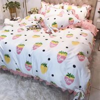 Bộ chăn ga cao cấp Cotton Sill phong cách Hàn Quốc  không kèm ruột  - Dâu trắng,Kích thước khác