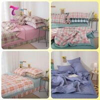 Bộ Chăn Ga Cotton Đũi Trần Bông Nhật Bản Chăn Đũi Trần Nhập Khẩu 4 Món - Chăn Ga Đũi Trần Bông Điều Hòa -Sakura JP