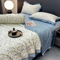 Bộ chăn ga cotton lụa 4 món siêu mềm mịn, chăn ga đều trần bông êm ái, chắc chắn