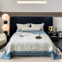 Bộ chăn ga cotton lụa 5 món chần bông thoáng mát kèm vỏ ôm họa tiết siêu đẹp, dùng bốn mùa quanh năm CB2