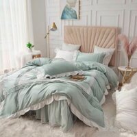 Bộ Chăn Ga Cotton Lụa Bèo Ren Công Chúa