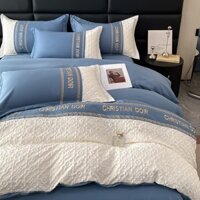 Bộ chăn ga cotton lụa dệt nổi set vỏ ga, vỏ chăn có khóa lồng thêm ruột  kèm 2 vỏ gối  thoáng mát, mềm mịn HL1