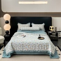 Bộ chăn ga cotton lụa MẢRK JAga chần bông thoáng mát, mềm mại, họa tiết thiên nhiên shop vũ thị thơm