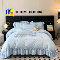 Bộ chăn ga cotton lụa thêu hoa Hồng set vỏ chăn ga gối , vỏ chăn có khóa kéo lồng thêm được ruột mềm mịn HL1
