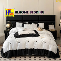 Bộ chăn ga cotton lụa thêu hoa Hồng set vỏ chăn ga gối , vỏ chăn có khóa kéo lồng thêm được ruột mềm mịn