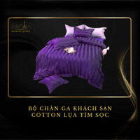 Bộ chăn ga cotton lụa Tím kẻ sọc, Chuyên dùng cho Khách sạn Homstay decor phòng ngủ vintage đủ size nệm