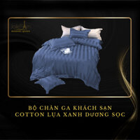 Bộ chăn ga cotton lụa Xanh dương kẻ sọc, Chuyên dùng cho Khách sạn Homstay decor phòng ngủ vintage đủ size nệm
