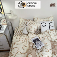 Bộ chăn ga cotton poly NAA HOUSE loại 1 đủ size (mẫu gấu viền nâu)