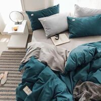 Bộ chăn ga cotton Tici cao cấp kiểu Hàn Quốc đủ size đủ màu chăn mền, drap giường, vỏ gối - ga giường không kèm ruột - xanh cổ vịt,1 ruột gối 50x70cm