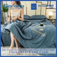 Bộ Chăn Ga Drap Gối Trải Giường Lụa Tencel 60s SERENA Bộ Chăn Ra Ga Drap Gối Trải Giường Đẹp Lụa Cao Cấp - Màu Xanh Dương,140x200