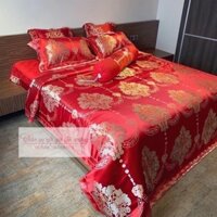Bộ Chăn Ga Gấm Lụa Sigapore Hoàng Gia Nhập Khẩu Cao Cấp 5 Món (HÀNG CHÍNH HÃNG )