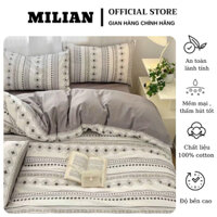 Bộ chăn ga giường Cotton living 100% họa tiết kẻ MILIAN, chất liệu 100% Cotton thoáng mát thấm hút mồ hôi