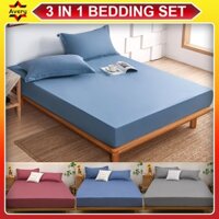 Bộ chăn ga gối 3 trong 1 Bộ chăn ga gối màu trơn Bộ ga trải giường phong cách Hàn Quốc với 2 vỏ gối