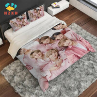 Bộ chăn ga gối 3 trong 1 BTS BT21 cỡ Queen Vỏ chăn đôi đơn có vỏ gối Trang trí nội thất