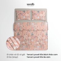 Bộ chăn ga gối 4 món (chăn chần bông) Lụa Tencel 60S họa tiết - Bách thảo cam