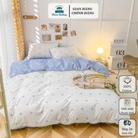 Bộ chăn ga gối 4 món kèm vỏ gối cotton poly trái tim vintage , Bộ ga gối drap giường bo chun - Otama Bedding