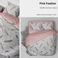 Bộ Chăn Ga Gối 5 Món Cotton Satin Họa Tiết Pink Feather – Nội thất gia dụng