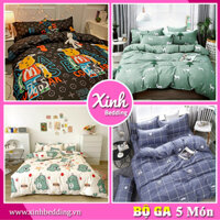 Bộ Chăn Ga Gối 5 Món Gấu BreaRich 💖1m2/1m4/1m6/1m8/2m2💖 Cotton Poly Thoáng Mát, Dành Cho Đệm Dưới 10cm