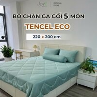 Bộ Chăn Ga Gối 5 Món JoyZ Bedding lụa Tencel Eco Mềm Mát Màu Trơn, Set Ga Trải Giường 2m2 x 2m