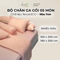 Bộ Chăn Ga Gối 5 Món JoyZ Bedding lụa Tencel Eco Mềm Mát Màu Trơn, Set Ga Trải Giường I 1m6 x 2m, 1m8 x 2m