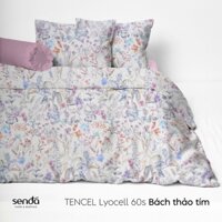 Bộ chăn ga gối 5 món Lụa Tencel 60S họa tiết - Bách thảo tím
