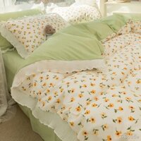 ◈▤❀Bộ chăn ga gối bốn mảnh in gió giường hoa nhỏ bộ ba mảnh 4 bộ chăn ga gối đệm mùa hè chăn ga trải giường ngủ tập thể