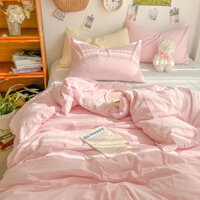 Bộ chăn ga gối bông giặt đơn giản Ins 5 Feet Lưới màu xanh nhạt Màu be Mix Match Bed Sheet Quilt Cover Ký túc xá sinh viên 1,5m1,8m (không có chăn)