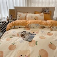 Bộ chăn ga gối cao cấp ETAMI BEDDING cotton poly Gấu Cam Cute miễn phí bo chun ga trải giường (chưa kèm ruột)