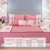 Bộ chăn ga gối cao cấp Sông Hồng H19063 - 180x200 - Bộ ga chun gồm1 chăn xuân thu,1 ga chun chần