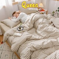 Bộ Chăn Ga Gối Caro Nâu M2, M4, M6, M8, 2M2, Bộ 4 Món, 3 Món Drap Cotton Hàn Quốc Đáng Yêu