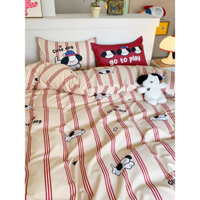 Bộ chăn ga gối Cotton Đũi 4 món dùng 4 mùa có khoá kéo lồng ruột