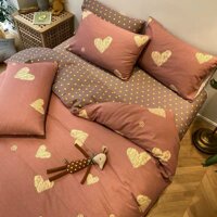 Bộ chăn ga gối cotton LIDACO PL1 - Tim Hồng SP001313 - TẶNG VỎ GỐI ÔM - 1m5 x 2m - 12-20cm