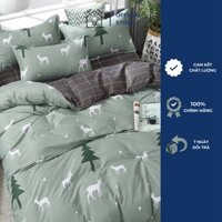 Bộ Chăn Ga Gối Cotton Pha Hươu Xanh Ngọc - Tiệm Nhà Mỡ