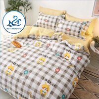 Bộ chăn ga gối Cotton poly M2T bedding Cún caro, vỏ chăn mền, drap nệm và 2 vỏ gối - 1m6 x 2m