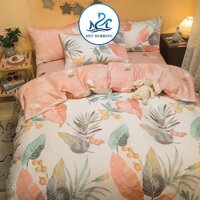 Bộ chăn ga gối Cotton poly M2T Bedding Lá đỏ, vỏ chăn mền, drap nệm và 2 vỏ gối - 1m6 x 2m