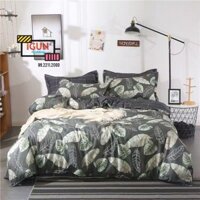Bộ Chăn Ga Gối Cotton Poly set 4 món  nhập  khẩu LÁ DONG XANH NỀN TỐI