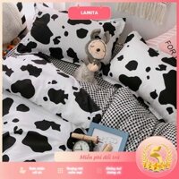 Bộ chăn ga gối cotton poly drap gối nệm mẫu bò sữa phong cách hàn quốc cao cấp LAMITA - CG03