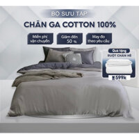 BỘ Chăn Ga Gối Cotton Saten 100% cotton màu ghi nhạt