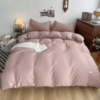 Bộ chăn ga gối cotton tici dum kẻ sọc Lidaco decor phòng ngủ vintage đủ mọi cỡ nệm - hồng phấn  - 1m6x2m-Nệm dưới 15cm