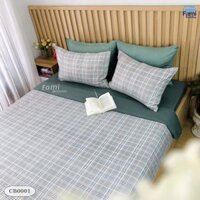 BỘ CHĂN GA GỐI COTTON TICI HỌA TIẾT KẺ CARO XANH NÂU PHONG CÁCH HÀN QUỐC 1M8 20P ( VỎ CHĂN )