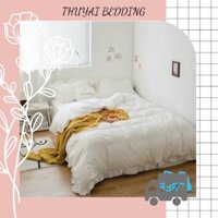 Bộ chăn ga gối Cotton tici viền bèo đáng yêu drap giường Hàn quốc ga trải bo chun đủ size - Màu trắng viền bèo Chăn Ga G