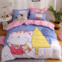Bộ Chăn Ga Gối Cotton TN 3D - Mèo Thông Mẫu 2020