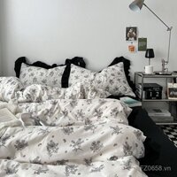 Bộ chăn ga gối đệm, bộ đồ giường bằng cotton đã giặt, bộ ba món cho ký túc xá, phong cách Hàn Quốc, vỏ chăn, ga trải giường, bộ bốn món cho nữ sinh, đơn JZNO