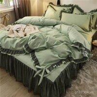 Bộ chăn ga gối đệm bốn món phong cách Hàn Quốc chải, vỏ chăn, ga trải giường, bộ ba món phổ biến, váy ren phong cách công chúa OEHW