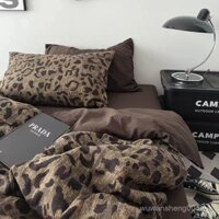 Bộ chăn ga gối đệm bông giặt bằng nước họa tiết da báo Bộ chăn ga gối đệm Bộ chăn ga gối đệm Bộ ba chiếc ký túc xá Bắc Âu ins E6AY